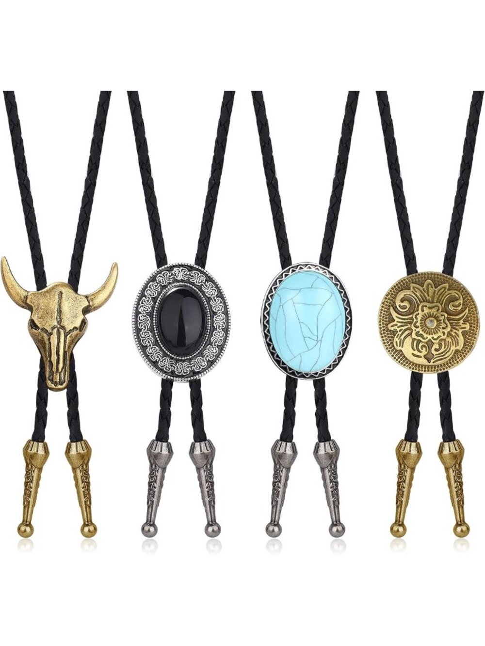 4Pcs Western Bolo Tie Set for Men & Women | Cowboy Necktie Accessories